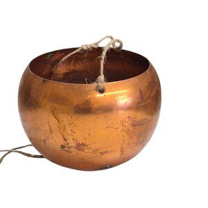 Vintage Copper Hanging Planter Rustic Farmhouse Decor Artisan Crafted Patina Bow